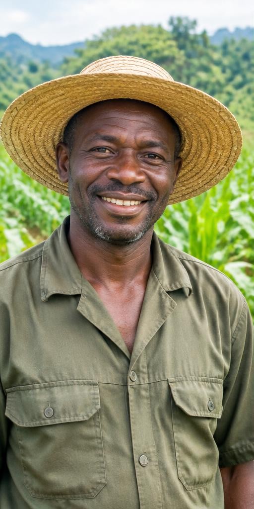 Illustrative portrait for sample farmer profile Kwame Mensah, Techiman, Bono East, Ghana